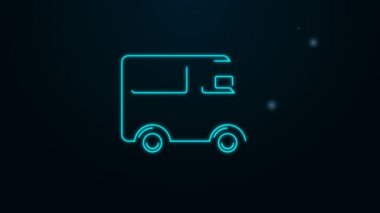 Parlayan neon hattı kargo kamyonu ikonu siyah arka planda izole edildi. 4K Video hareketli grafik canlandırması
