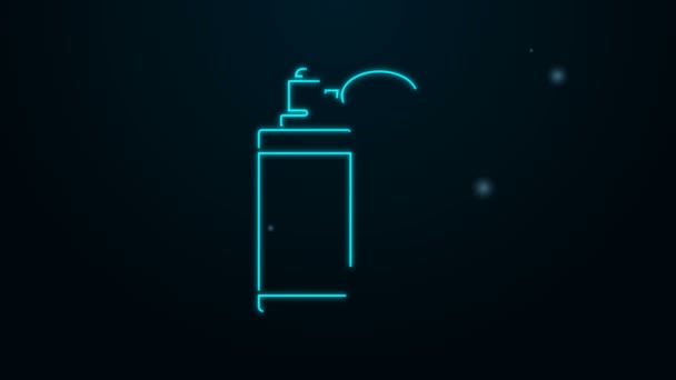 Ligne lumineuse néon bouteille Aftershave avec icône atomiseur isolé sur fond noir. Cologne icône de pulvérisation. Flacon de parfum masculin. Animation graphique de mouvement vidéo 4K — Video