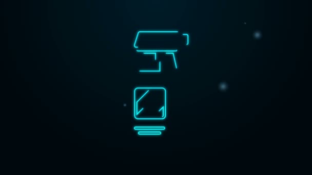 Zářící neonová řada Kadeřník pistole sprej láhev s ikonou vody izolované na černém pozadí. Grafická animace pohybu videa 4K — Stock video