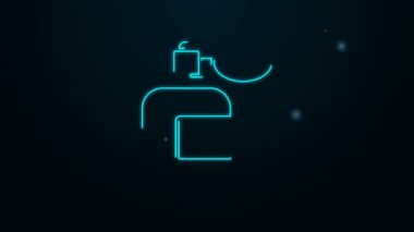 Siyah arka planda izole edilmiş atom ikonu olan parlak neon çizgili tıraş losyonu şişesi. Parfüm spreyi ikonu. Erkek parfüm şişesi. 4K Video hareketli grafik canlandırması