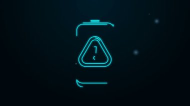 Siyah zemin üzerinde ünlem işareti simgesi olan parlak neon hattı cep telefonu. Uyarı mesajı akıllı telefon uyarısı. 4K Video hareketli grafik canlandırması