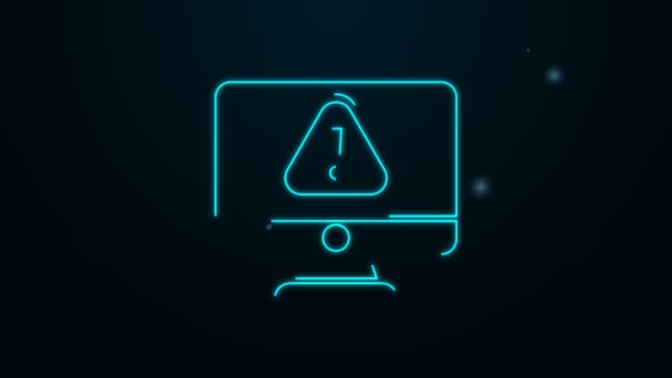 Világító neon vonal Számítógép monitor felkiáltójel ikon elszigetelt fekete háttérrel. Riasztási üzenet okostelefon értesítés. 4K Videó mozgás grafikus animáció — Stock videók