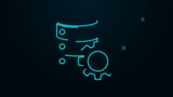 Glowing neon line Server and gear icon isolated on black background. Menyesuaikan aplikasi, konsep layanan, pengaturan pilihan, pemeliharaan, perbaikan, perbaikan. Animasi grafis gerak Video 4K — Stok Video