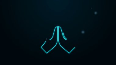 Parlayan neon hattı Eller dua pozisyonunda siyah arkaplanda izole edilmiş ikon. Tanrı 'ya inanç ve umutla dua edin. 4K Video hareketli grafik canlandırması