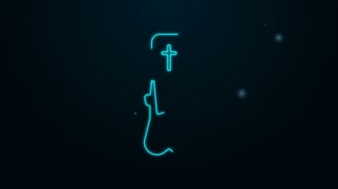 Parlayan neon hattı rahip simgesi siyah arkaplanda izole edildi. 4K Video hareketli grafik canlandırması