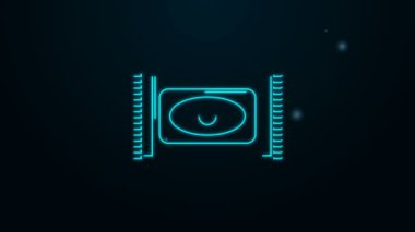 Parlayan neon hattı Geleneksel halı kültürü ramazan Arap kutlama ikonu siyah arka planda izole edildi. 4K Video hareketli grafik canlandırması