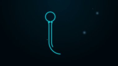Parlayan neon hattı. Balıkçı kancası simgesi siyah arkaplanda izole edildi. Balık oltası. 4K Video hareketli grafik canlandırması