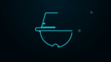 Parlayan neon hattı Kamp şapkası simgesi siyah arka planda izole edildi. Plaj şapkası panaması. Avcılık, yürüyüş ve turizm için gezgin şapkası. 4K Video hareketli grafik canlandırması