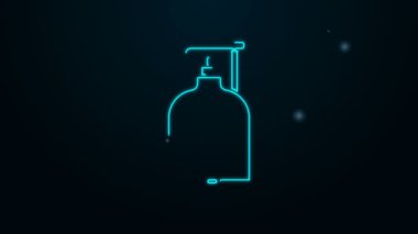 Parlayan neon hattı Kamp gaz sobası ikonu siyah arka planda izole edildi. Taşınabilir gaz ocağı. Yürüyüş, kamp malzemeleri. 4K Video hareketli grafik canlandırması