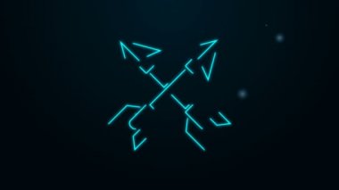 Parlayan neon çizgisi çapraz ok simgesi siyah arkaplanda izole edildi. 4K Video hareketli grafik canlandırması