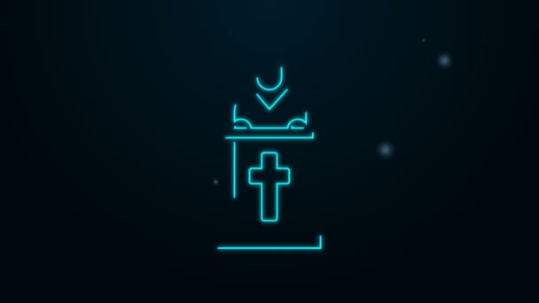 Świecąca neonowa linia Pastor kościelny głoszący ikonę izolowaną na czarnym tle. 4K Animacja graficzna ruchu wideo — Wideo stockowe