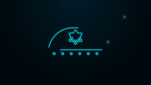 Светящаяся неоновая линия еврейской кипы со звездой из иконы Дэвида, выделенной на черном фоне. Еврейская ермолка. Видеографическая анимация 4K — стоковое видео