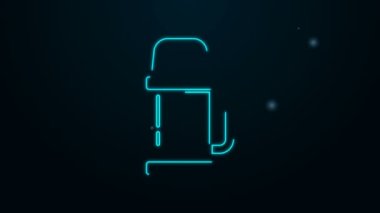 Parlayan neon hattı termos konteynır simgesi siyah arkaplanda izole edildi. Termo matara ikonu. Kamp ve yürüyüş ekipmanları. 4K Video hareketli grafik canlandırması