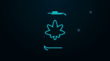 Parlak neon hattı cep telefonu ve tıbbi marihuana veya kenevir yaprağı ikonu siyah arka planda izole edilmiş. İnternetten satın alma sembolü. Süpermarket sepeti. 4K Video hareketli grafik canlandırması
