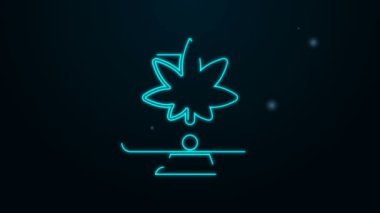 Parlayan neon hattı bilgisayar monitörü ve tıbbi marihuana veya kenevir yaprağı ikonu siyah arka planda izole edilmiş. İnternetten satın alma. Süpermarket sepeti. 4K Video hareketli grafik canlandırması