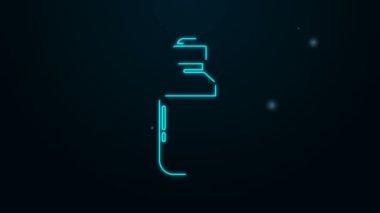 Parlayan neon hattı. Siyah arka planda izole edilmiş tıbbi marihuana veya kenevir yaprağı zeytinyağı damlası ikonu. Esrar özütü. Kenevir sembolü. 4K Video hareketli grafik canlandırması