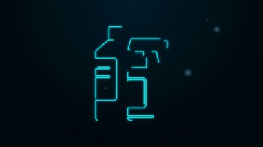 Çamaşır deterjanı, çamaşır suyu, bulaşık deterjanı ya da siyah arka planda izole edilmiş başka bir temizlik maddesi ikonu için parlak neon çizgisi plastik şişeler. 4K Video hareketli grafik canlandırması