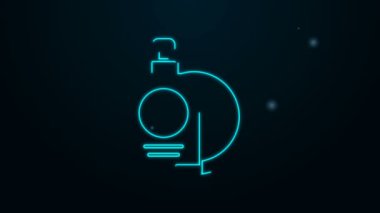 Parlayan neon hattı siyah arka planda izole edilmiş sıvı şişe ve tabak ikonu. Bulaşık yıkamak için sıvı deterjan. 4K Video hareketli grafik canlandırması