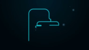 Parlayan neon hattı. Siyah zemin üzerinde su damlaları akan ikon olan duş başlığı izole edilmiş. 4K Video hareketli grafik canlandırması