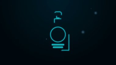 Parlayan neon hattı El dezenfektanı ikonu siyah arka planda izole edildi. Dezenfeksiyon konsepti. Yıkama jeli. Hijyen için alkol şişesi. 4K Video hareketli grafik canlandırması
