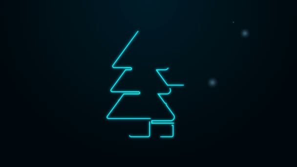 Świecąca neonowa ikona drzewa odizolowana na czarnym tle. Symbol lasu. 4K Animacja graficzna ruchu wideo — Wideo stockowe