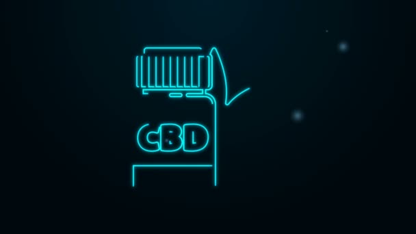 Világító neon vonal Orvosi palack marihuána vagy cannabis levél ikon izolált fekete alapon. Kannabiszolaj kivonatok üvegekben. 4K Videó mozgás grafikus animáció — Stock videók