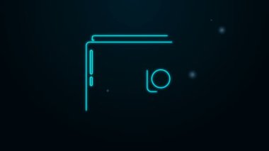 Parlayan neon çizgili cüzdan simgesi siyah arkaplanda izole edildi. Çanta ikonu. Nakit tasarruf sembolü. 4K Video hareketli grafik canlandırması