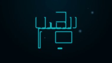 Parlayan neon hattı alışveriş binası ya da market simgesi siyah arka planda izole edildi. Dükkan inşaatı. 4K Video hareketli grafik canlandırması