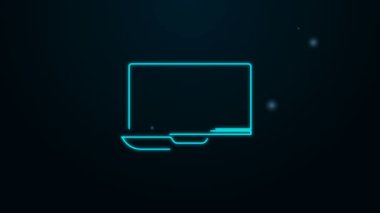 Ekran dizüstü bilgisayarında parlayan neon hattı alışveriş sepeti siyah arkaplanda izole edilmiş. Konsept e-ticaret, e-ticaret, online iş pazarlama. 4K Video hareketli grafik canlandırması