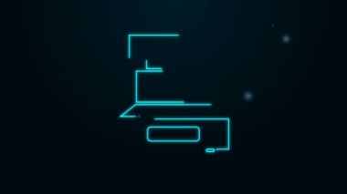 Siyah arka planda izole edilmiş bir çek ikonu olan parlak neon hattı yazar kasa makinesi. Kasiyer tabelası. Tabut sembolü. 4K Video hareketli grafik canlandırması