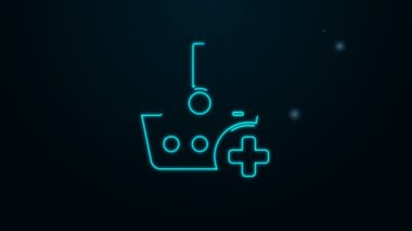 Parlayan neon hattı Siyah arkaplanda izole edilmiş alışveriş sepeti simgesine ekle. İnternetten satın alma konsepti. Teslimat servisi. Süpermarket sepeti sembolü. 4K Video hareketli grafik canlandırması