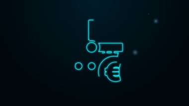 Parlayan neon hattı alışveriş sepeti ve avro sembolü simgesi siyah arka planda izole edildi. İnternetten satın alma konsepti. Teslimat servisi. Alışveriş arabası. 4K Video hareketli grafik canlandırması