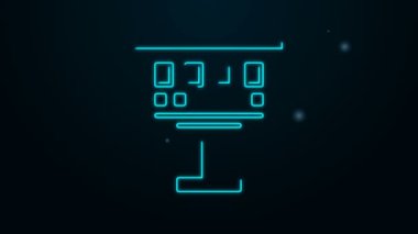 Parlayan neon çizgisi göz testi simgesi siyah arkaplanda izole edildi. Optalmik çalışmada görme testi için bir poster. Snellen çizelgesi. 4K Video hareketli grafik canlandırması