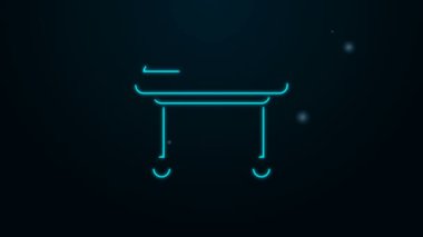 Parlayan neon hattı Sedye simgesi siyah arkaplanda izole edildi. Hastanenin tıbbi sedyesi. 4K Video hareketli grafik canlandırması