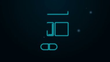 Parlayan neon hattı ilaç şişesi ve siyah arka planda izole edilmiş hap ikonu. Şişe hapı işareti. Eczane tasarımı. 4K Video hareketli grafik canlandırması