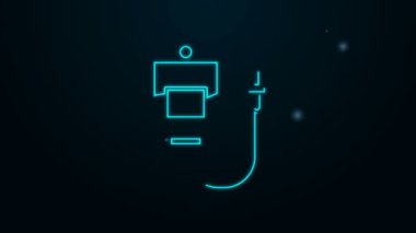 Parlayan neon hat IV torba ikonu siyah arkaplanda izole edildi. Kan torbası. Kan bağışı konsepti. Tedavi ve terapi kavramı, kemoterapi. 4K Video hareketli grafik canlandırması