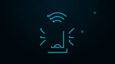 Parlayan neon hattı Akıllı teşhirci siren sistemi simgesi siyah arkaplanda izole edildi. Acil durum sireni. İnternet kavramının kablosuz bağlantısı. 4K Video hareketli grafik canlandırması
