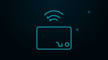 Parlayan neon hattı Akıllı mikrodalga fırın sistemi simgesi siyah arkaplanda izole edildi. Ev aletleri simgesi. İnternet kavramının kablosuz bağlantısı. 4K Video hareketli grafik canlandırması