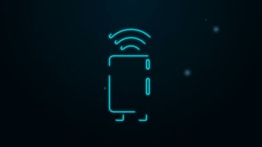 Parlayan neon hattı Akıllı buzdolabı simgesi siyah arkaplanda izole edildi. Buzdolabı buzdolabı. İnternet kavramının kablosuz bağlantısı. 4K Video hareketli grafik canlandırması