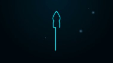 Parlayan neon hattı Ortaçağ mızrak simgesi siyah arkaplanda izole edildi. Ortaçağ silahı. 4K Video hareketli grafik canlandırması