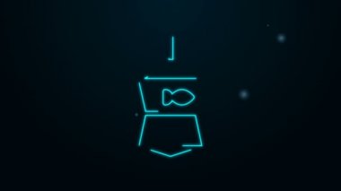 Siyah zemin üzerinde balık ikonu olan parlayan neon hattı. 4K Video hareketli grafik canlandırması