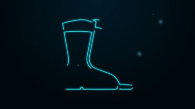 Parlak neon çizmeli balıkçı botu simgesi siyah arkaplanda izole edildi. Su geçirmez lastik bot. Yağmurlu hava, balıkçılık, avcılık, bahçe işleri için çizme. 4K Video hareketli grafik canlandırması