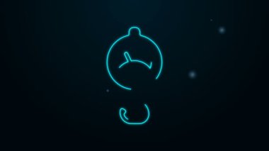 Parlayan neon çizgisi yay ölçeği simgesi siyah arkaplanda izole edildi. Tartı için denge. Ağırlığın belirlenmesi. 4K Video hareketli grafik canlandırması