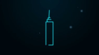 Parlayan neon çizgisi gökdelen simgesi siyah arkaplanda izole edildi. Metropolis mimarisi panoramik manzara. 4K Video hareketli grafik canlandırması