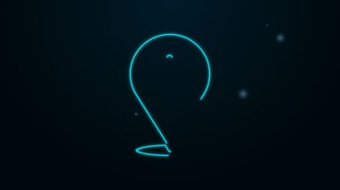 Parlayan neon çizgisi konum simgesi siyah arkaplanda izole edildi. Ev anahtarının konsepti. 4K Video hareketli grafik canlandırması