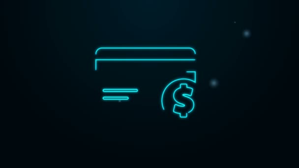 Brillante línea de neón Tarjeta de crédito y símbolo del dólar icono aislado sobre fondo negro. Pago en línea. Retiro de efectivo. Operaciones financieras. Animación gráfica de vídeo 4K — Vídeo de stock