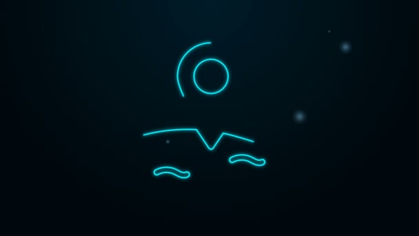 Gloeiende neon lijn Locatie vissen pictogram geïsoleerd op zwarte achtergrond. Visplaats. 4K Video motion grafische animatie — Stockvideo