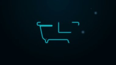 Parlayan neon hattı küvet simgesi siyah arkaplanda izole edildi. 4K Video hareketli grafik canlandırması