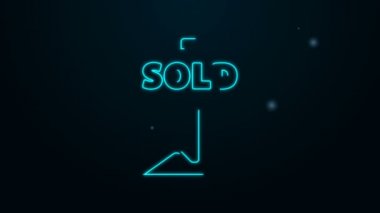 Siyah arkaplanda izole edilmiş metin satışı simgesi ile parlayan neon hattı asılı işareti. Çıkartma satıldı. Tabela satıldı. 4K Video hareketli grafik canlandırması
