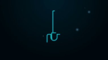 Parlayan neon hattı kürek simgesi siyah arkaplanda izole edildi. Bahçe aletleri. Bahçecilik, tarım, çiftçilik aleti. 4K Video hareketli grafik canlandırması